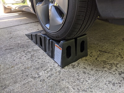 car wheel on block